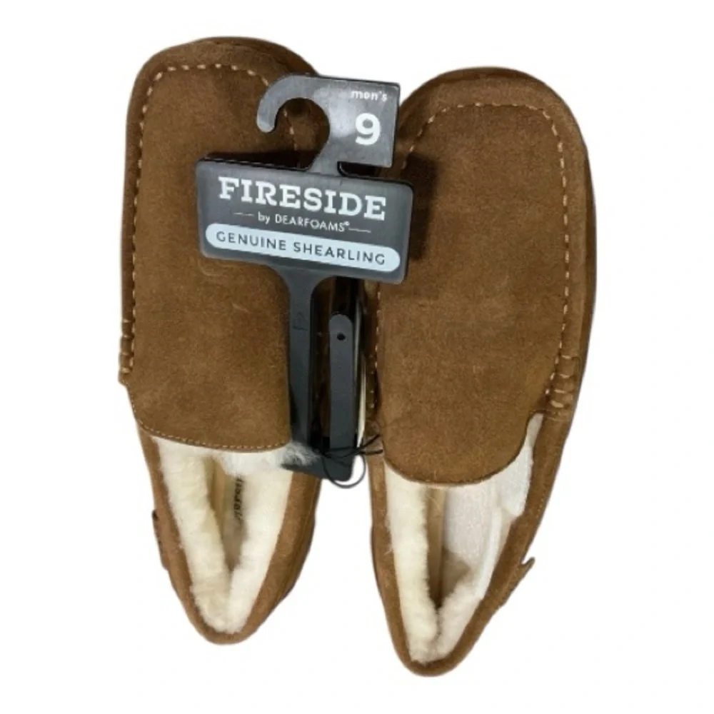 Fireside by Dearfoams Genuine Shearling Moccasin Slippers‎ Men 9 Brand New